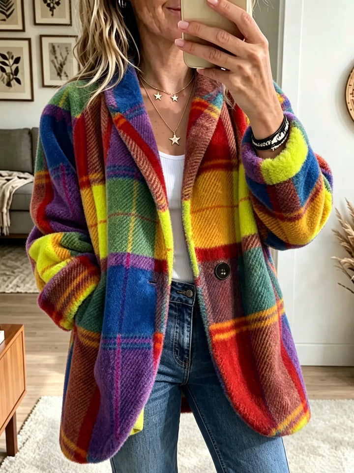 Women's Plaid Coat with Soft Texture and Pockets 5