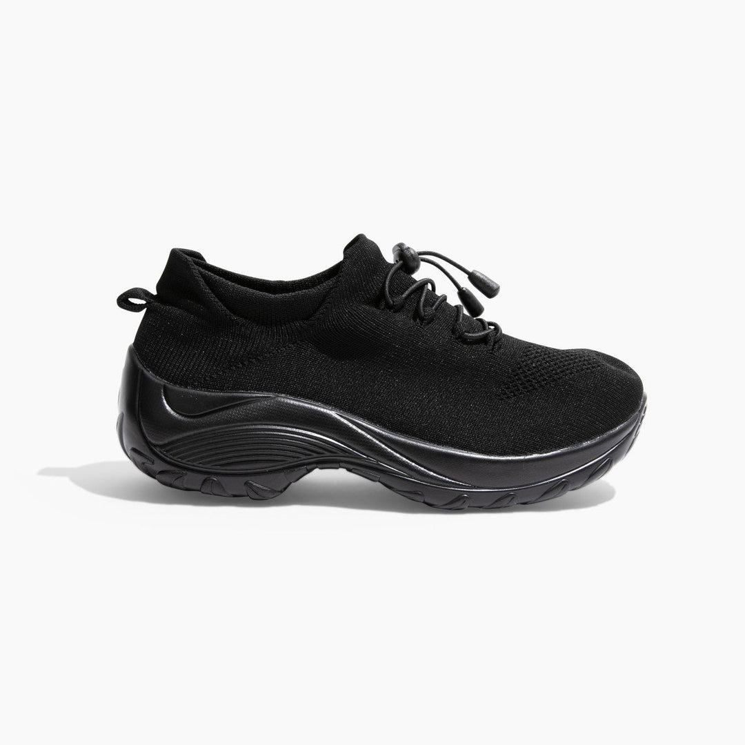 Schwarze orthopädische Stretch-Schuhe, bequem, rutschfest, für Damen und Herren.