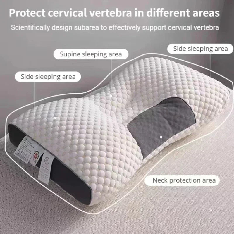 Orthopädisches Nackenkissen, weiß, ergonomisch, für Seitenschläfer, Nackenstütze, Massagefunktion.