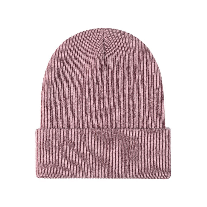 Rosa Strickmütze aus Wolle, Unisex, warm, modisch, ideal für Herbst und Winter.