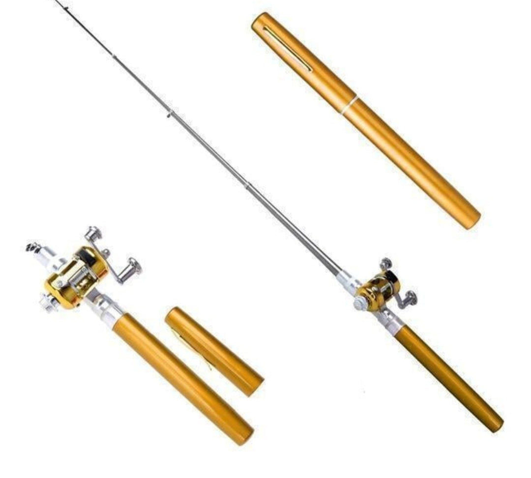 Goldene kompakte Angelrute für Kajakfahren, tragbar, leicht, ideal für Outdoor-Angeln.