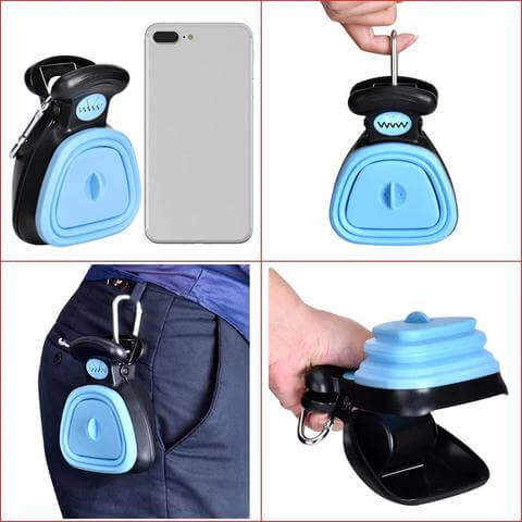 Tragbare Hundekot-Schaufel, blau, faltbar, mit Clip, ideal für unterwegs.
