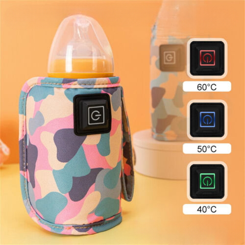 Tragbarer USB-Flaschenwärmer, buntes Design, Temperaturanzeige, Babyflasche, 40-60°C.