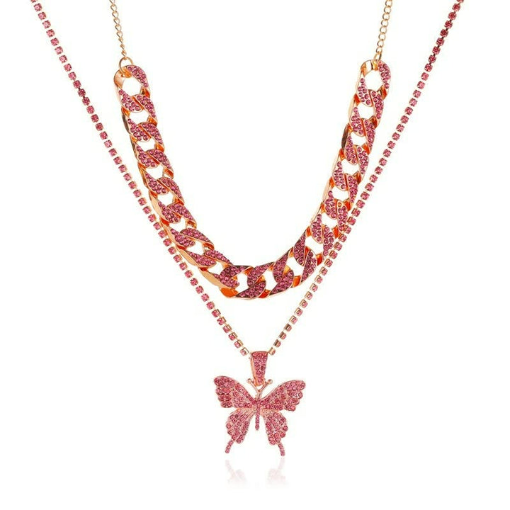 Rosa Schmetterling Halskette, Damen Schmuck, Kristallanhänger, modisches Accessoire, Geschenkidee.
