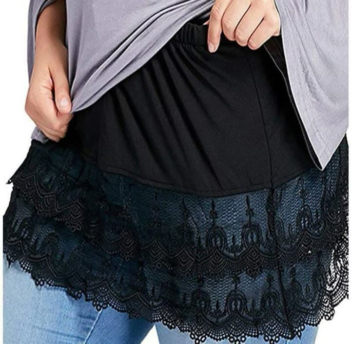 Damen Spitzenverlängerung, schwarz, elastisch, für Lagenlook, modisches Accessoire.