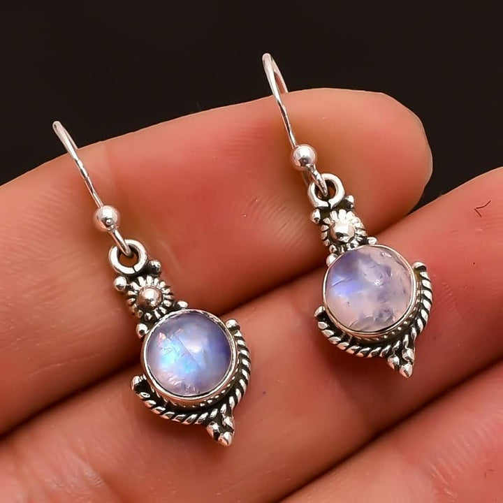 Silberne Ohrringe mit Mondstein, handgefertigt, Vintage-Stil, Schmuck für Damen.