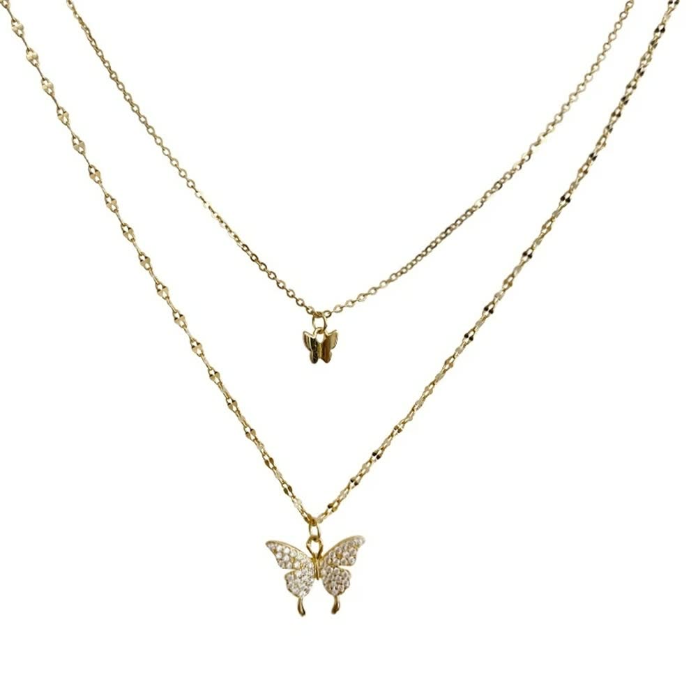 Zweireihige goldene Halskette mit Schmetterlingsanhänger, Damenmode, Schmuckaccessoire.