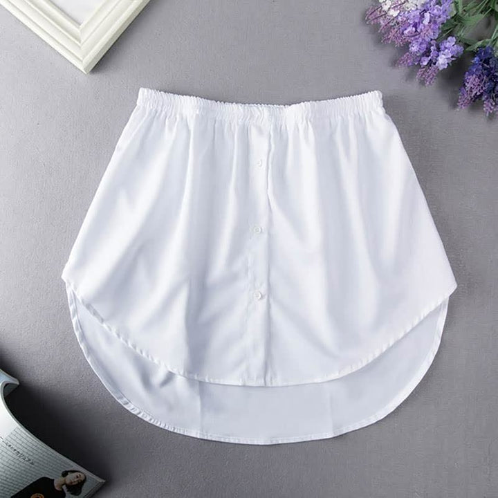 Weiße Hemdbluse ohne Ärmel, elastischer Bund, Knopfleiste, Damenmode, elegant, Baumwolle.