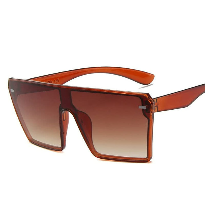 Braune übergroße Sonnenbrille, rechteckig, Unisex, modisch, UV-Schutz, Kunststoffrahmen.