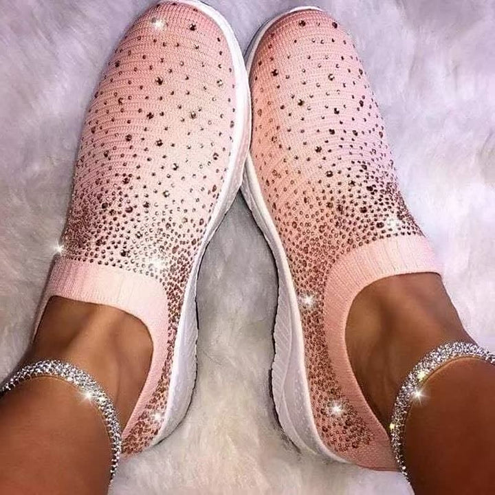 Rosa Damen-Sneaker mit Strasssteinen, bequem, modisch, atmungsaktiv, Freizeitschuh.