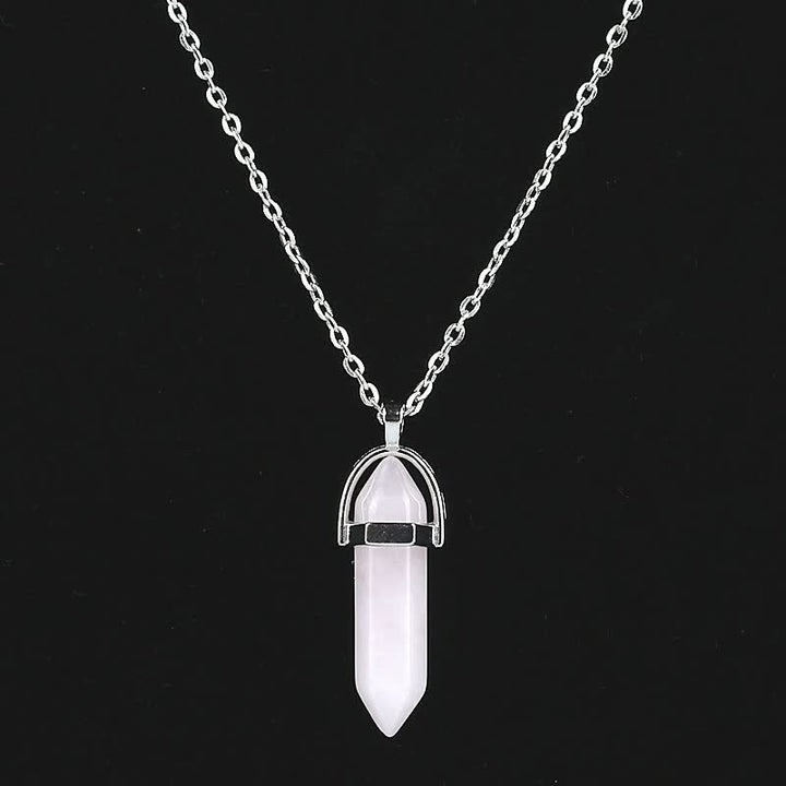 Silberkette mit rosa Quarzanhänger, Kristall, Schmuck, Damen, modisch, elegant, Geschenkidee.