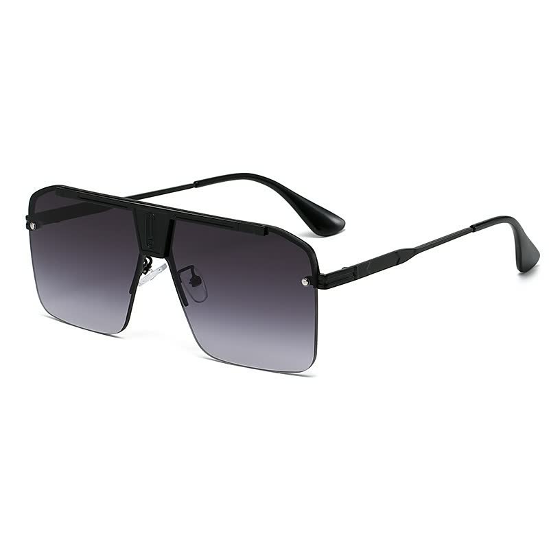 Schwarze Sonnenbrille mit rechteckigen Gläsern, UV-Schutz, modisches Accessoire.