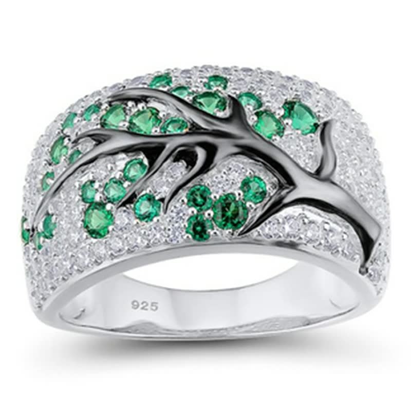 Silberring mit grünen Smaragden und Astdesign, Damenring, Schmuck, 925 Sterling Silber.