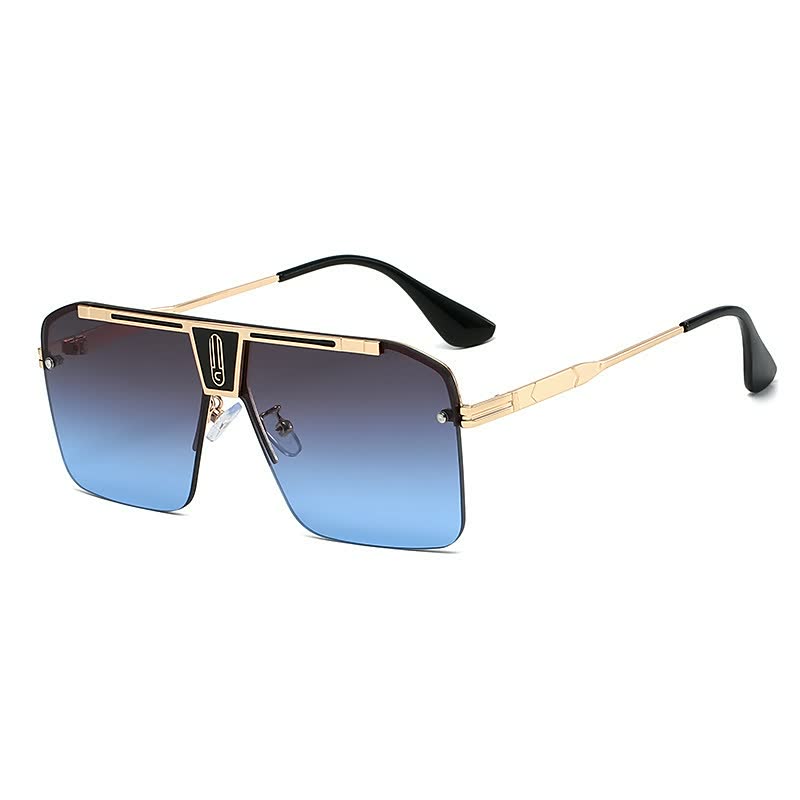 Goldene Sonnenbrille mit blauem Verlaufsglas, quadratisches Design, Unisex, modisch.