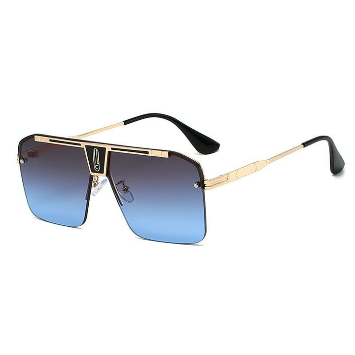 Goldene Sonnenbrille mit blauem Verlaufsglas, quadratisches Design, Unisex, modisch.