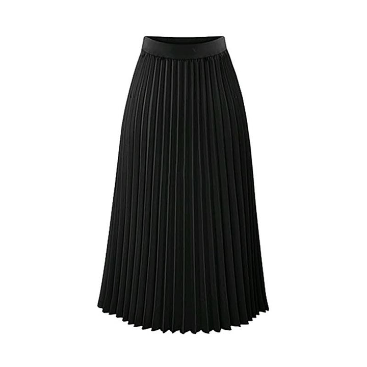 Schwarzer plissierter Midirock, Damenmode, elegant, knielang, Polyester.