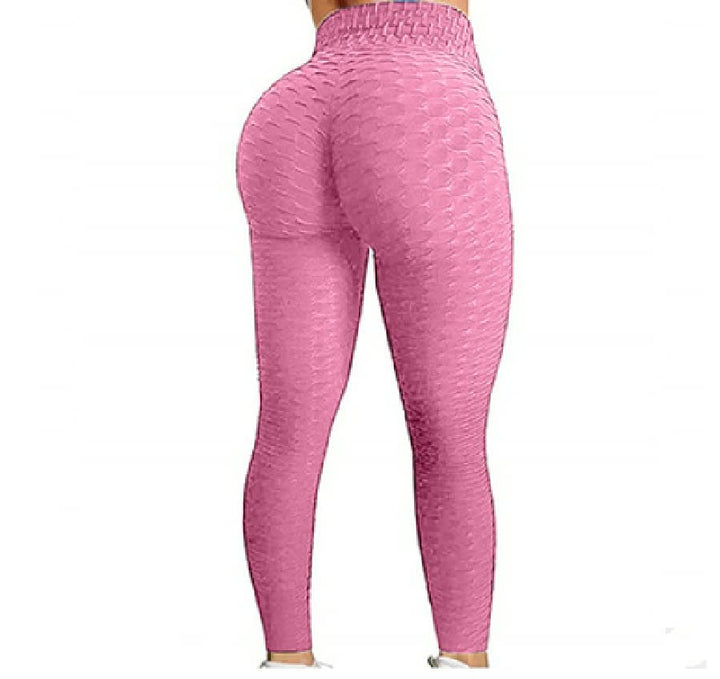 Rosa Damen-Leggings, nahtlos, strukturierte Yogahose, hohe Taille, Sportbekleidung.