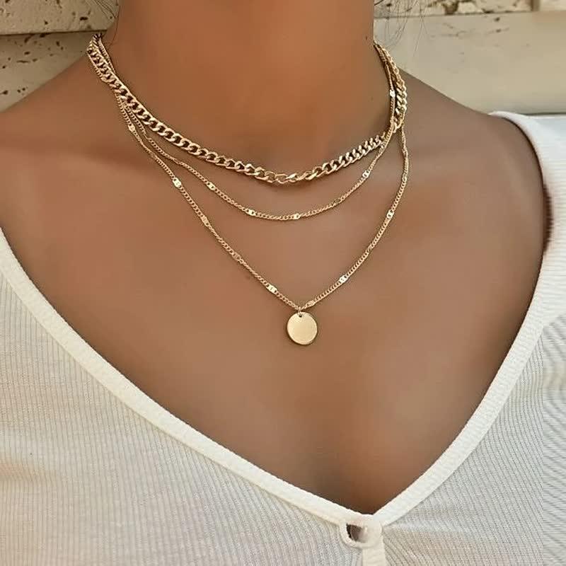 Damen Halskette Set, Gold, mehrschichtig, mit Anhänger, modisch, elegant, Schmuck Accessoire.