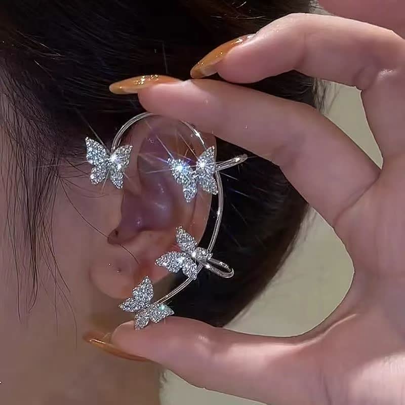 Ohrring mit Schmetterlingsdesign, Silber, funkelnde Kristalle, modisches Accessoire, Damenmode