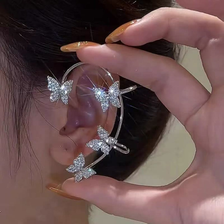 Ohrring mit Schmetterlingsdesign, Silber, funkelnde Kristalle, modisches Accessoire, Damenmode