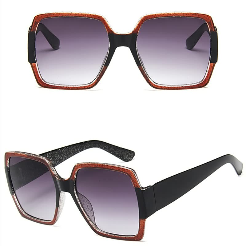 Damen Sonnenbrille, eckig, rot-schwarz, UV-Schutz, modisch, Kunststoff, Retro-Stil.
