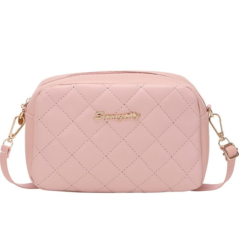 Rosa gesteppte Umhängetasche aus Leder mit goldenen Details, Damenmode Accessoire.