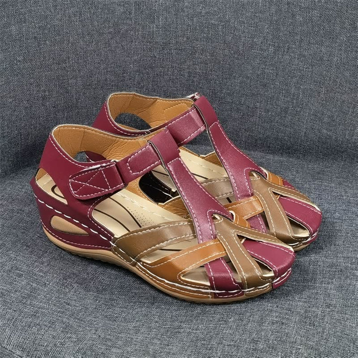 Damen Sandalen, rot-braun, Leder, Klettverschluss, bequeme Sommerschuhe, modisch, elegant.