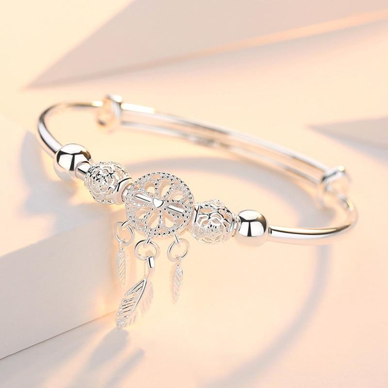 Silberarmband mit Traumfänger-Anhänger, filigranes Design, Damen-Schmuck, Geschenkidee.