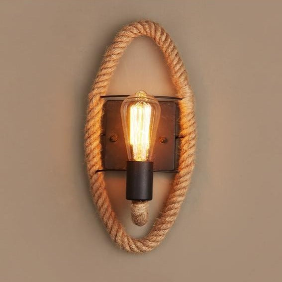 Wandleuchte Vintage-Stil mit Seilrahmen und Edison-Glühbirne, rustikale Wanddekoration.