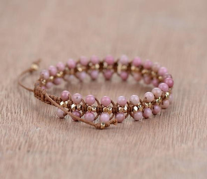 Rosa Perlenarmband, handgefertigt, verstellbar, Damen-Schmuck, modisch, Geschenkidee.