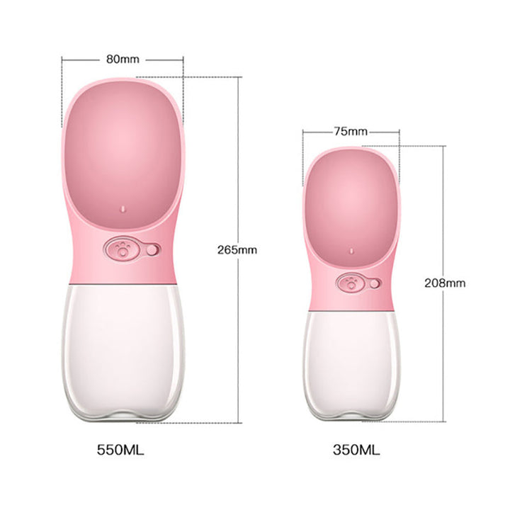 Rosa tragbare Hundewasserflasche, 550ml und 350ml, mit Spender, ideal für unterwegs.