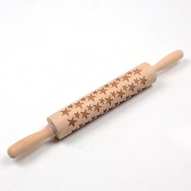 Holz-Nudelholz mit Sternenmuster, Teigroller, Backzubehör, Küchenutensil, Geschenkidee.