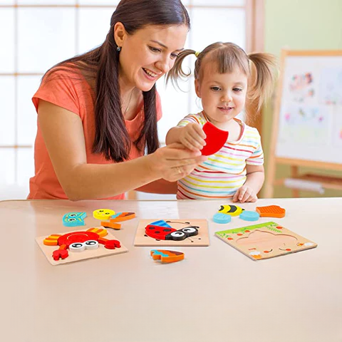 Dřevěné puzzle pro malé děti – Montessori objevovací set (1+1 ZDARMA)