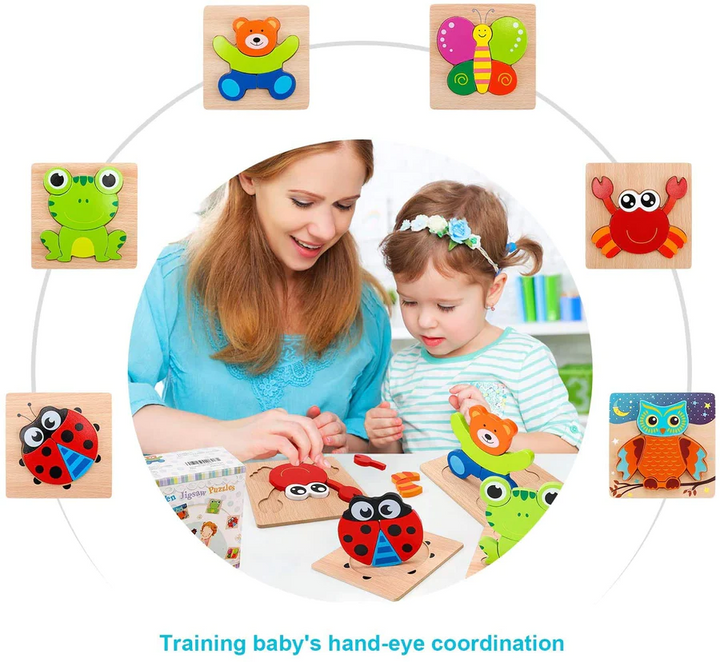 Dřevěné puzzle pro malé děti – Montessori objevovací set (1+1 ZDARMA)