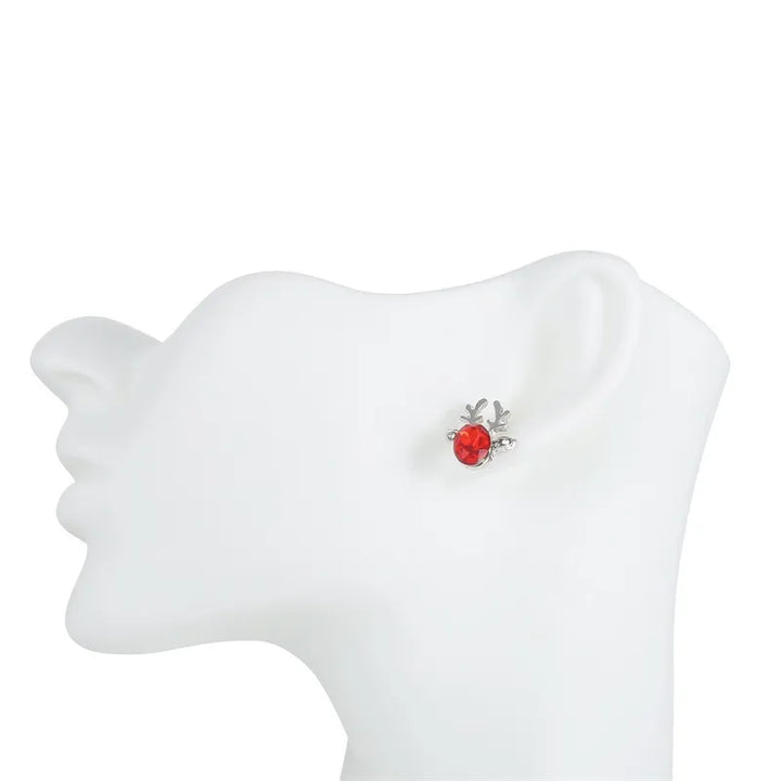 Silberne Ohrringe mit rotem Kristall, Hirschgeweih-Design, Schmuck für Damen.