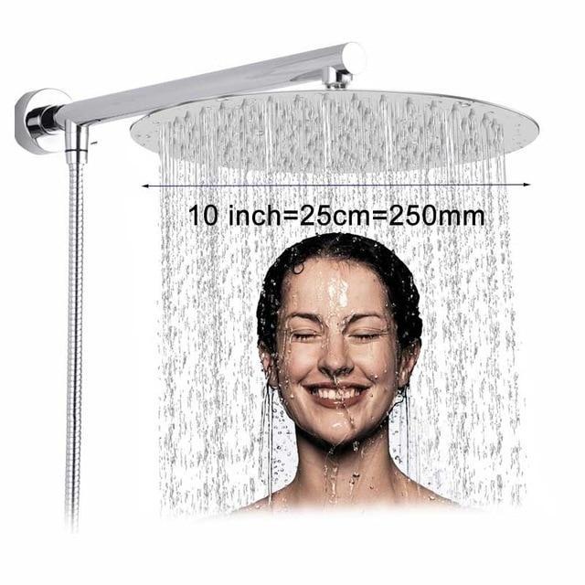 Wandmontierter Regenduschkopf, 10 Zoll, ultradünn, mit Duscharm und Schlauch, Edelstahl.