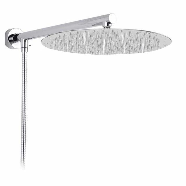 Wandmontierter Regenduschkopf, ultradünn, mit Duscharm und Schlauch, Edelstahl, modern.