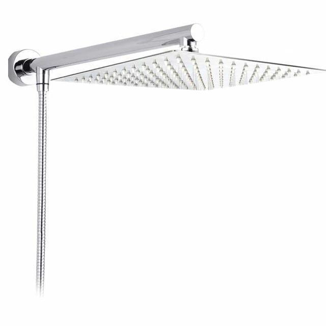 Wandmontierter Regenduschkopf, ultradünn, mit Duscharm und Schlauch, Edelstahl, modern.
