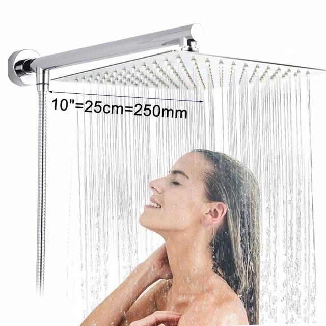 Wandmontierter Regenduschkopf, ultradünn, mit Duscharm und Schlauch, 10 Zoll, Edelstahl.