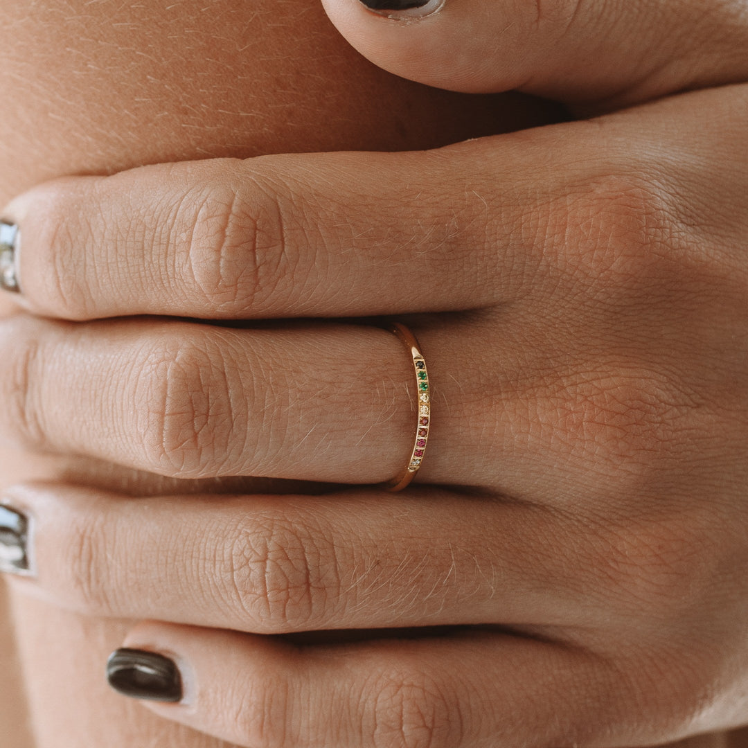 Regenbogen-Wasserdichter Ring, Gold, Edelsteine, Damenmode, Schmuck, stilvoll, elegant