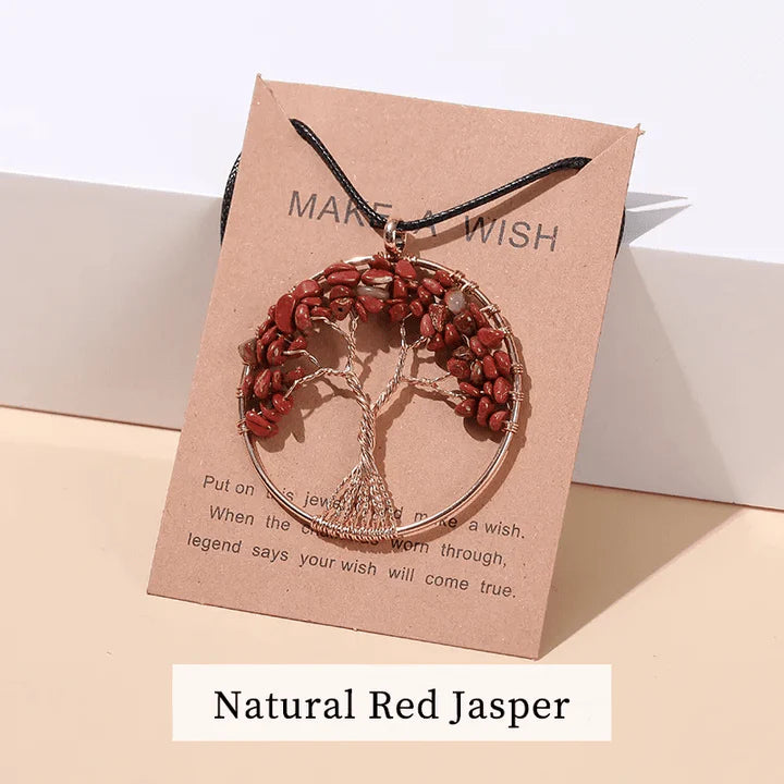 Roter Jaspis Anhänger, Baum des Lebens Design, Naturstein, Schmuck, Geschenkidee.