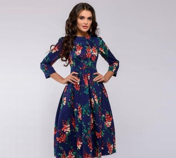 Retro šaty s podzimním květinovým vzorem – Florina