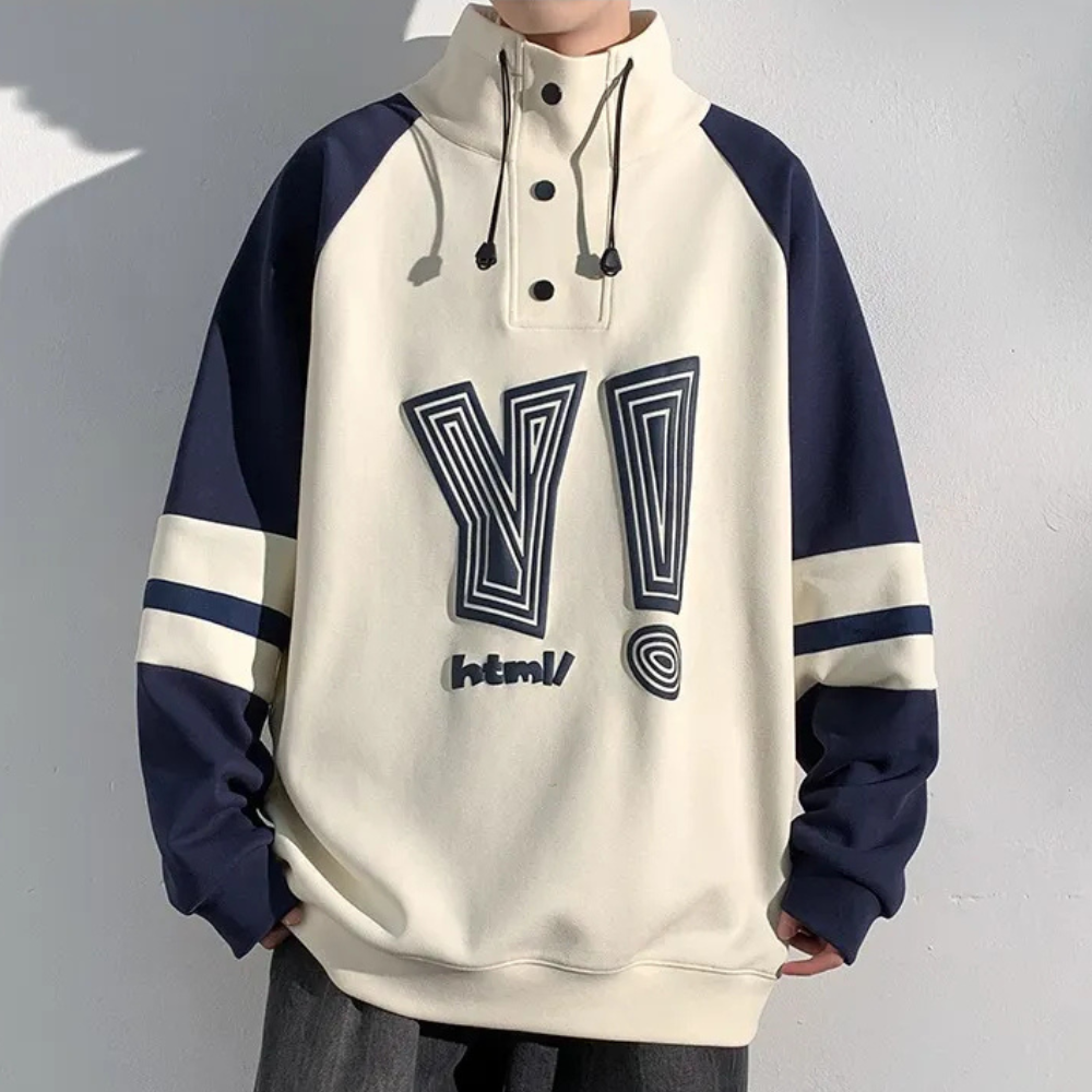 Unisex Hoodie mit Grafik, beige und dunkelblau, Baumwolle, lässiger Stil, Herbstmode.