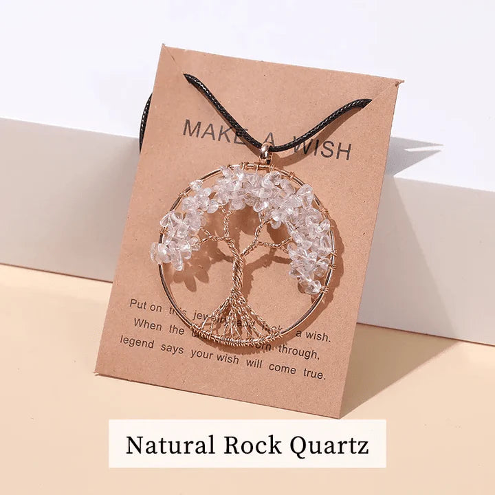 Natürlicher Rock-Quarz-Anhänger, Baum-Design, Kristall, Schmuck, Geschenkidee.