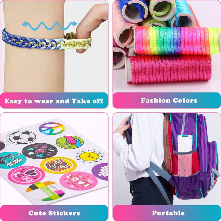 DIY-Flechtset für Kinder, bunte Seile, Armband, tragbar, modische Farben, niedliche Sticker.