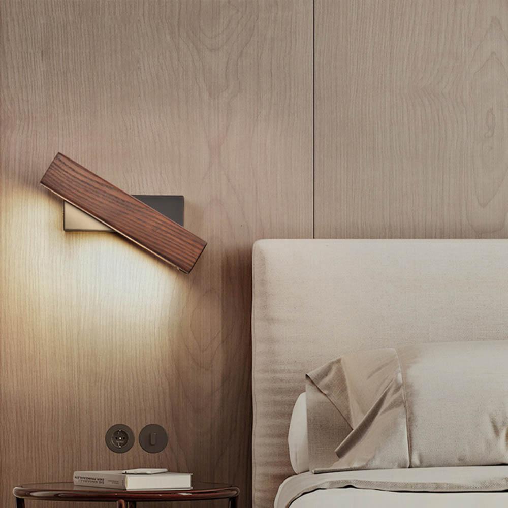Drehbare LED-Wandleuchte aus Holz, modern, Schlafzimmerbeleuchtung, energiesparend.