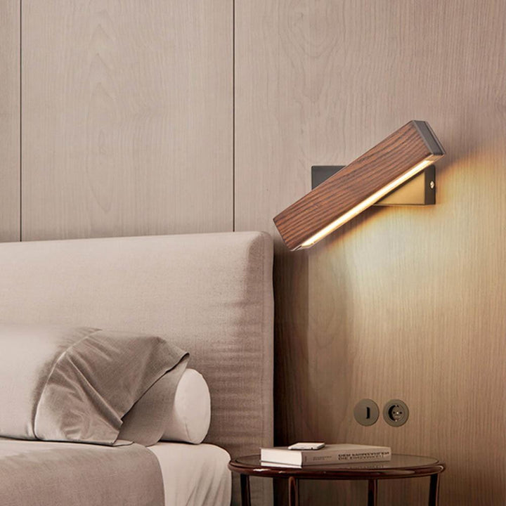 Drehbare LED-Wandleuchte aus Holz, modern, Schlafzimmerbeleuchtung, energiesparend, stilvoll.