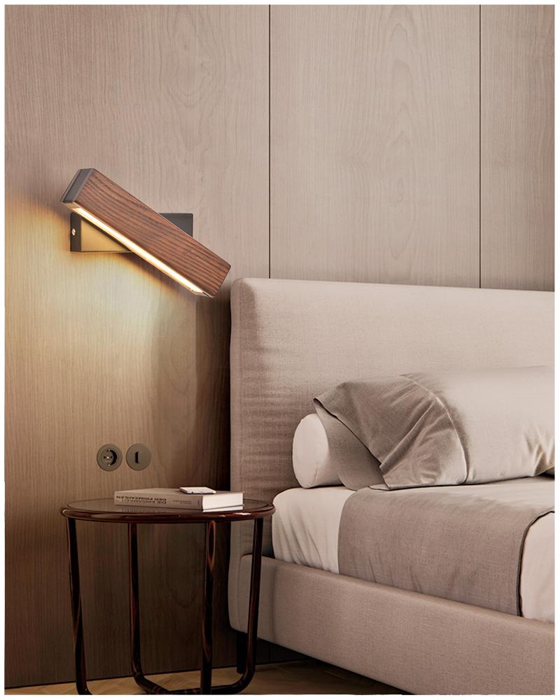 Drehbare LED-Wandleuchte aus Holz, modern, über Nachttisch, Schlafzimmerbeleuchtung.