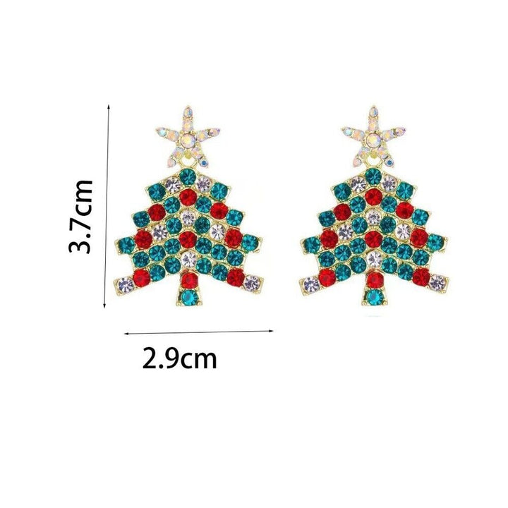 Weihnachtsbaum-Ohrringe, bunt, Strass, 3,7 cm x 2,9 cm, festlicher Schmuck, Damenaccessoire.