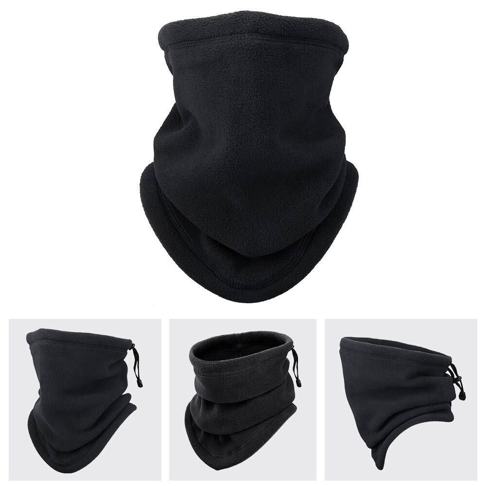 Schwarzer Fleece-Nackenwärmer, verstellbar, winddicht, ideal für Outdoor-Aktivitäten im Winter.